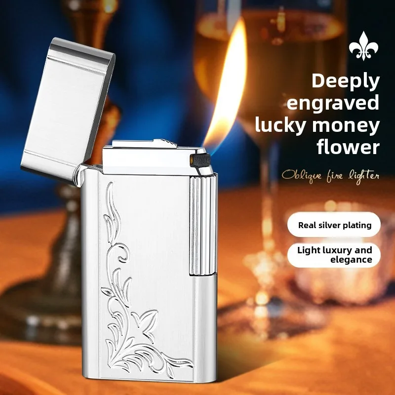 2025 Metal Steel Sound Chinese Dragon Oblique Fire Inflatable Lighter Side Pulley Igniting Butane Gas Pipe Lighters Smoking Gift