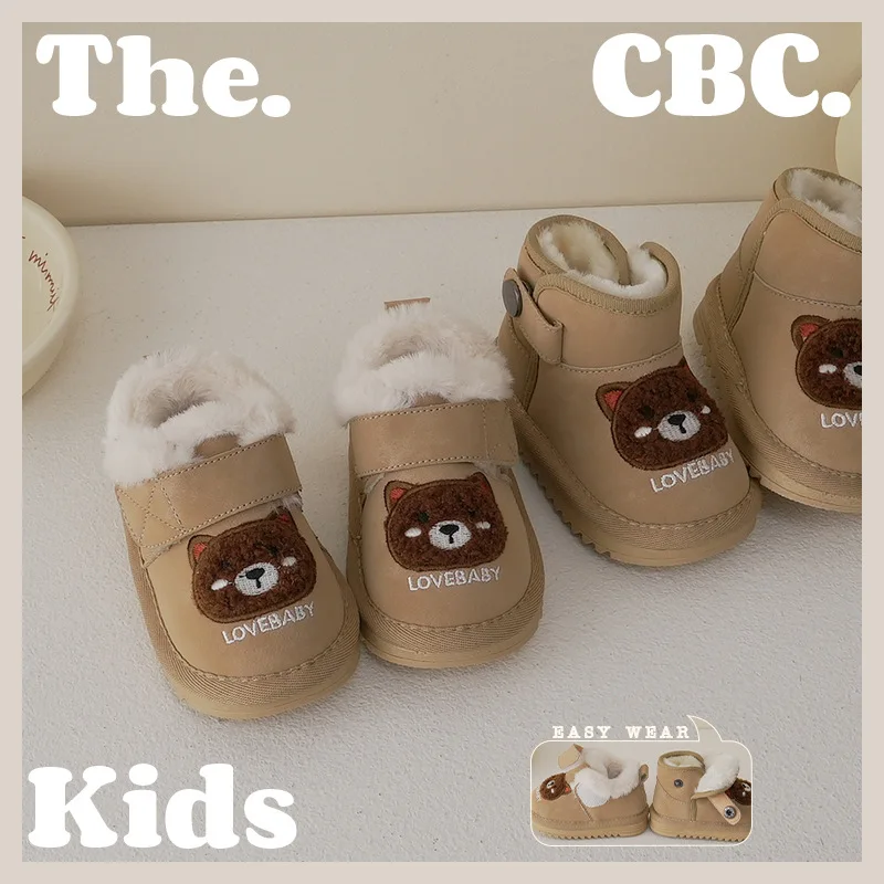 

Children Snow Boots Girls Cute Bear Casual Boots Baby Boys Warm Plush Infant Boots Size 18-28