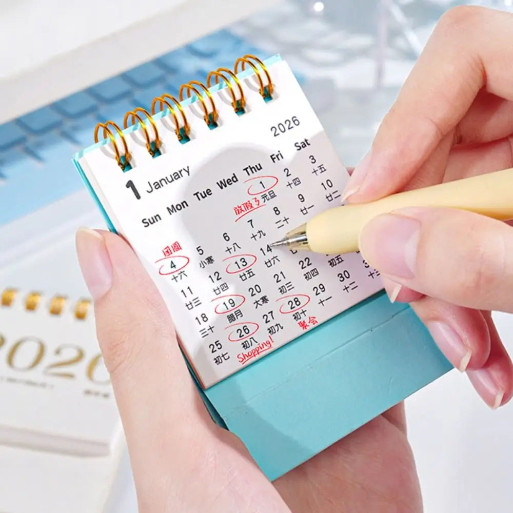 

High Quality Mini 2026 Calendar Double Coil Portable Desk Calendar Planner Calendar Desktop Ornament