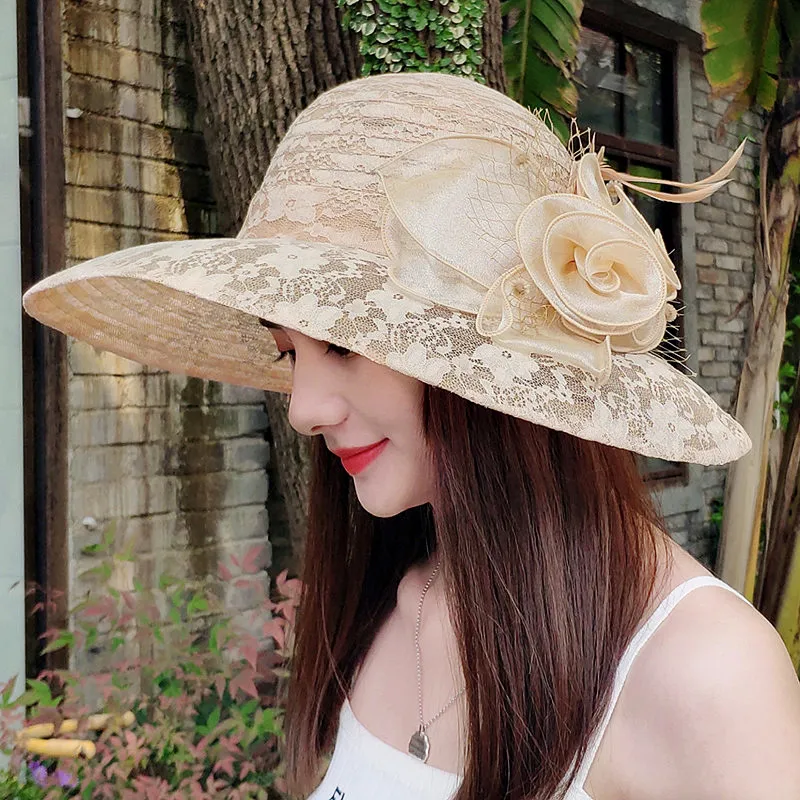 Fascinating Kentucky Big Hat Ladies Tea Party Wedding Summer Organza Hat Women Flower Large Wide Brim Fashion Vintage Fedora