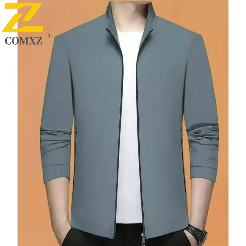 

COMXZ Mens Jacket 2025 Stand Collar Outdoor Camping Windproof Motorcycle Jacket Comfortable Hiking Lightweight Autumn Clothing