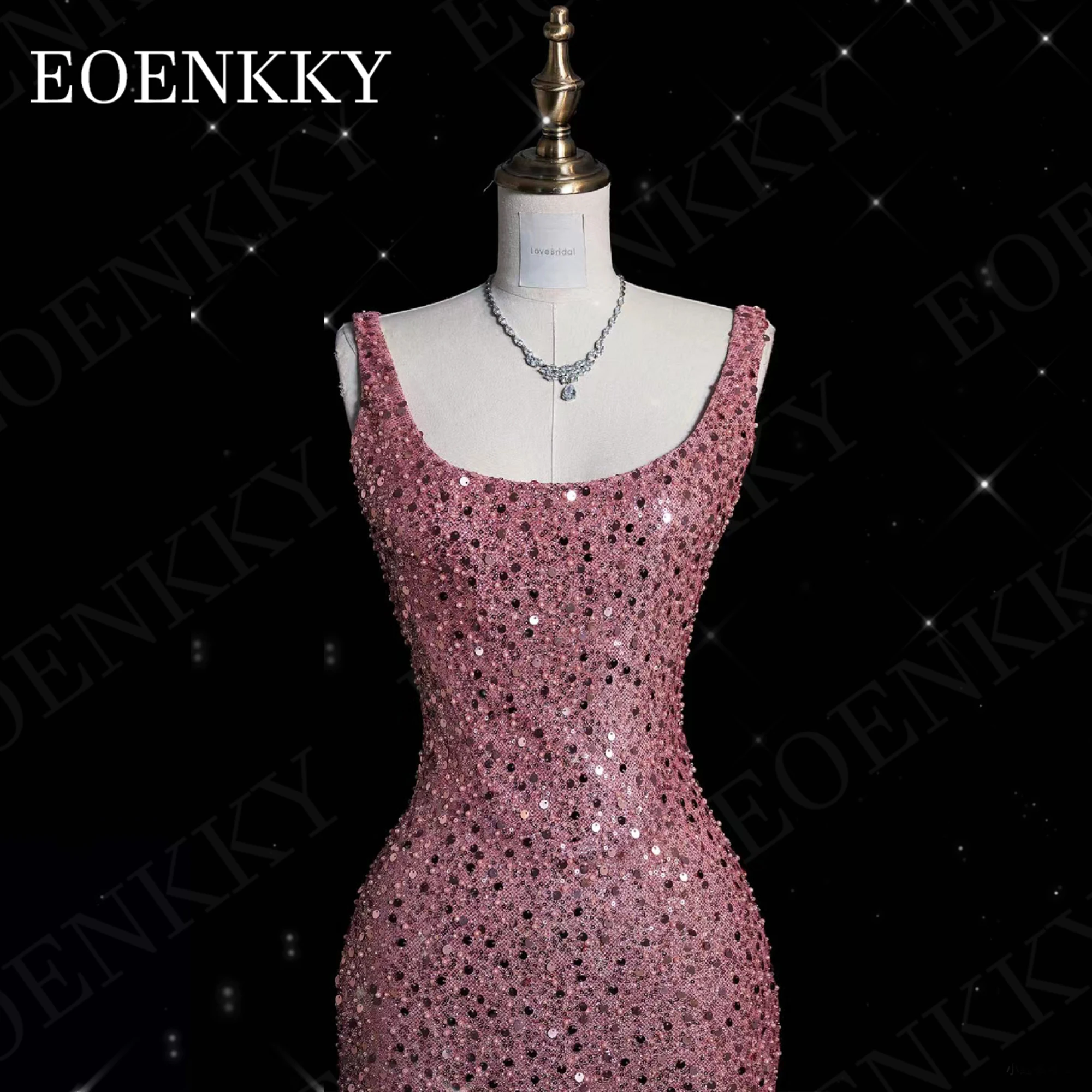 Pink Sparkly Evening Dresses Women Elegant Luxury Sequin Beading Long Party Dress Celebrity Square Neck فساتين سهره نسائيه شارون