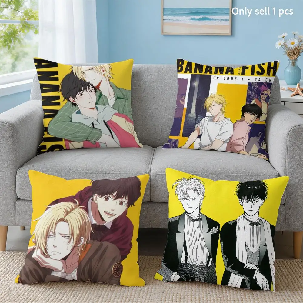 Anime B-banana Fish Cushion Cover Soft Short Plush Throw Pillow Cover Hidden Zipper Cutecore Sofa Bedroom Home Decor