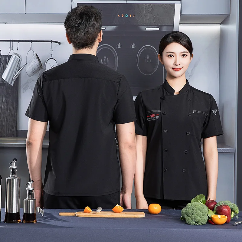 Chef Overalls Men's Short-Sleeved Summer Breathable Hotel Dining Canteen Rear Kitchen Cook Clothes Women's Baking