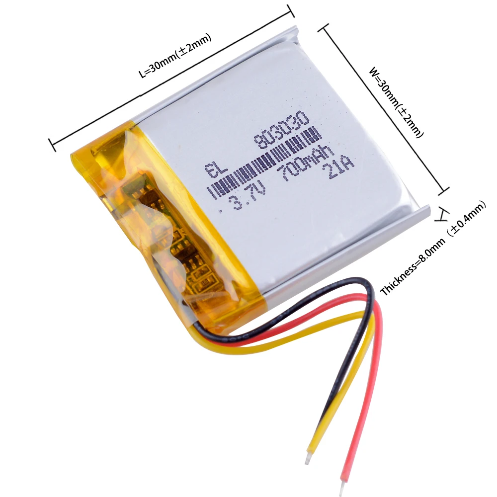 다양한 플러그 사용 가능 803030 3.7V 700mAh 충전식 리튬 이온 리포 폴리머 배터리