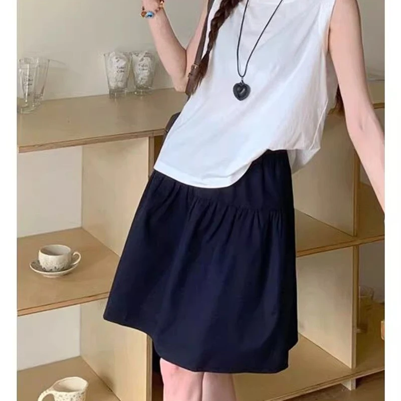 

Summer Korean Lady Classic Fashion Solid Skirts Girls Loose Fit High Waist A-line Skirts Women Korean Thin Midi Dress