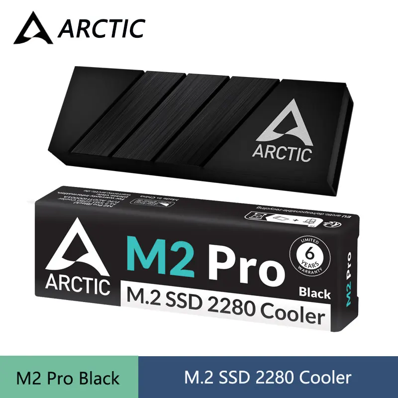 ARCTIC M2 Pro ブラック/シルバー ヒートシンククーラー、M.2 2280 SSD用、PCおよびゲーム機対応、両面および片面SSD対応