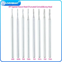 Dental carboneto de tungstênio Burs, afilado fissura Cruz corte cabeça, nariz reto Cone Handpiece, HP série, 2,35mm, 6pcs por caixa