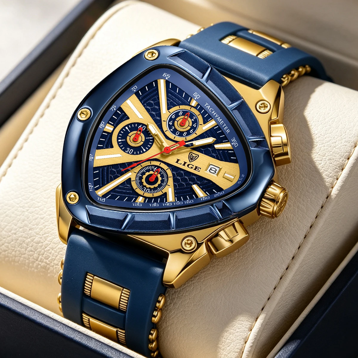2026 New Luxury Triangle Quartz Mens Watches Sports Silicone Waterproof Man Wristwatch Calendar Chronograph Male Clock Relógio
