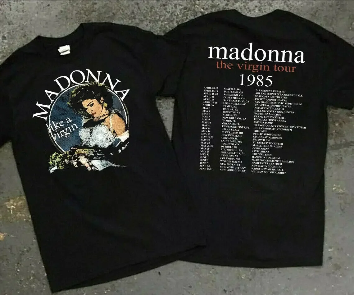 

Madonna The Virgin Tour 1985 Unisex Cotton Black Unisex T-shirt S-5XL VN1615