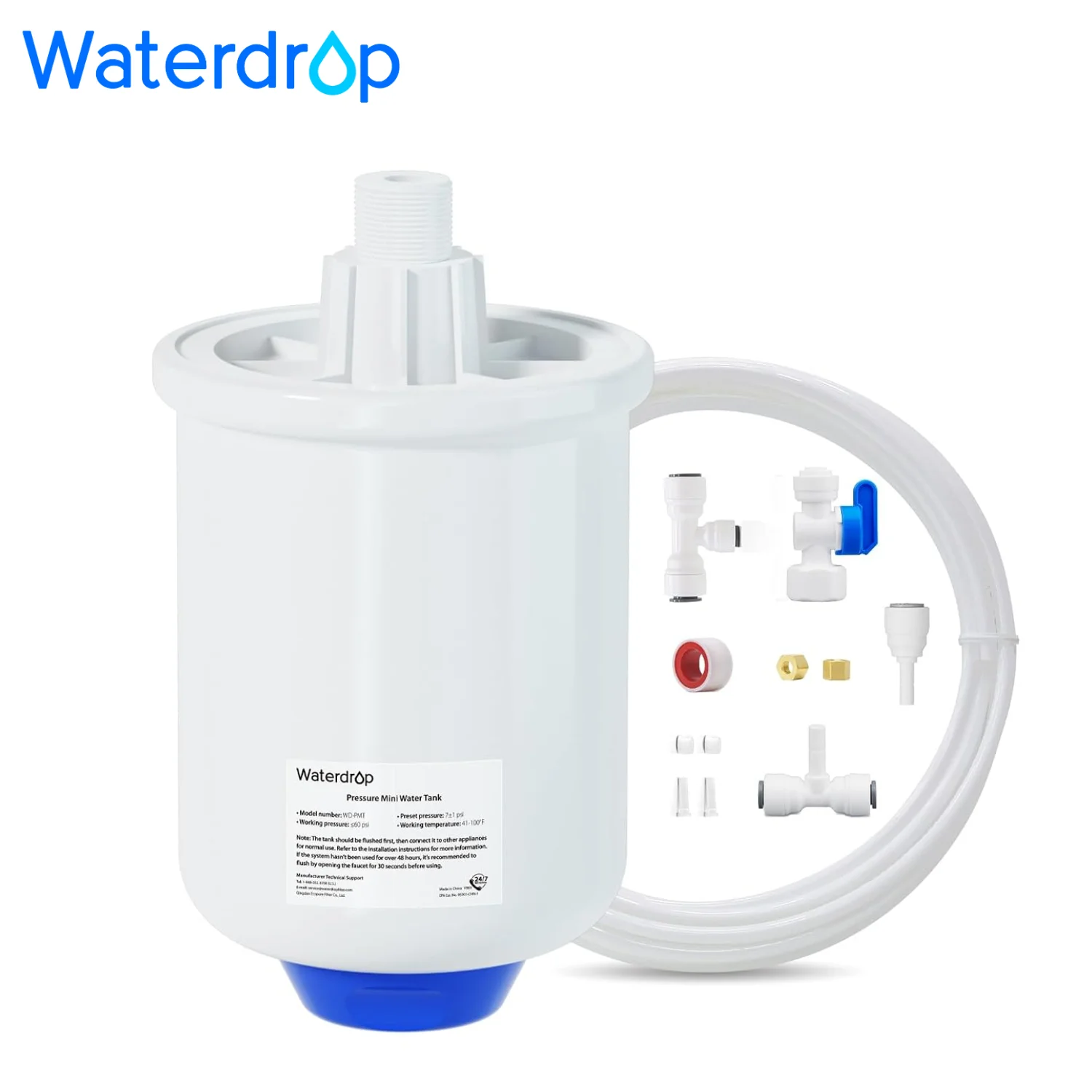 Waterdrop PMT Small Water Pressure Tank, Compatible with Tankless RO System Fits All 1/4