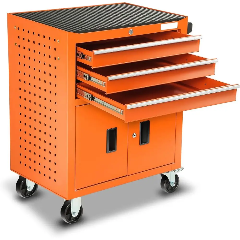 

Orange 3-Drawer Rolling Tool Chest with Rubber Top, Lockable Storage Cabinet for Garage and Workshop