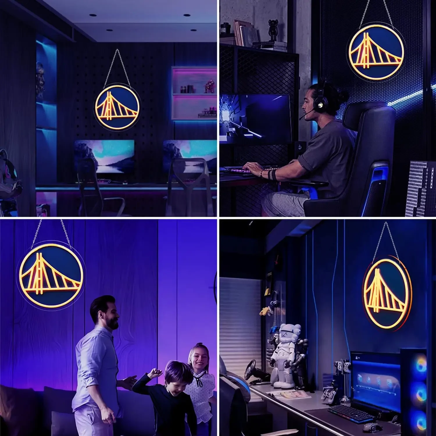 Golden Warriors Bridge Neon Sign Dimmable Basketball Team Logo Neon Light for Man Cave Bar Game Room Wall Decor Sports Fan Gift