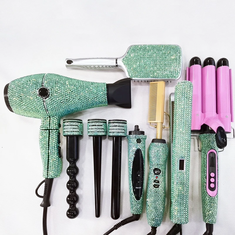 Hot hair tools set 6pcs salon hair styling tools bling professional hair dry and bling triple barrel curling