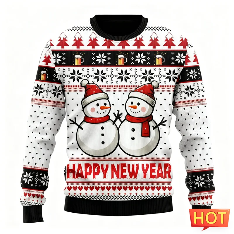 2026 جديد سنة جديدة سعيدة خطابات بلوزات بسيطة موضة عطلة ارتداء ثلاثية الأبعاد مطبوعة القبيح عيد الميلاد سترة بلايز المتضخم عادية #3