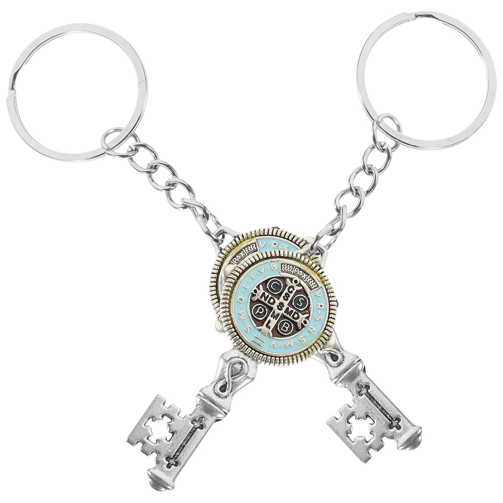 2 Pcs Saint Benedict Keychain Bag Rings Commemorate Shape Keyring Backpack Metal Fob