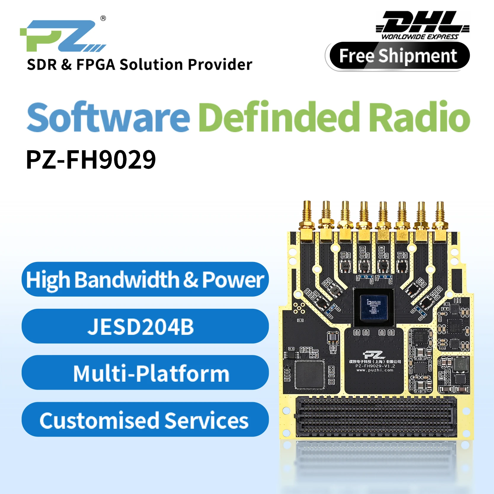 Puzhi PZSDR PZ-FH9029 SDR Software Defined Radio Demo Board 16bit ADC 14bit DAC ADI RF ADRV9029 HPC FMC Daughter Card