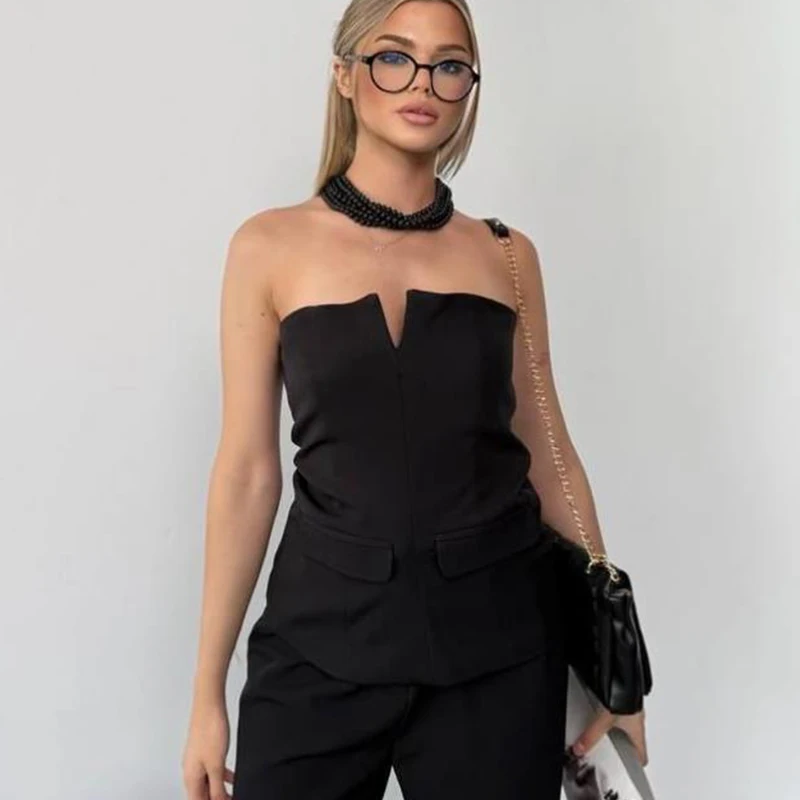 HXAO المرأة مشد صديرية دائرية حمالة المحاصيل الأعلى أنثى قبالة الكتف مثير تانك القمم للمرأة عارية الذراعين أسود أبيض قطع علوية للحفلات