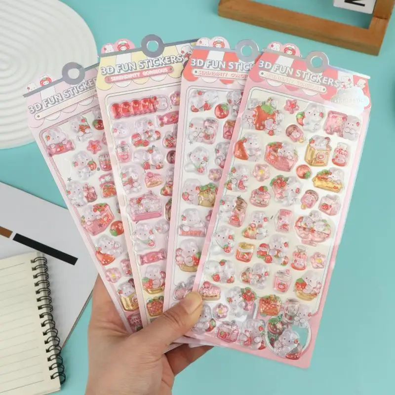 

2/4 шт. забавные кристальные наклейки с изображением кролика в стиле каваи - 3D-текстура, милый декор для блокнотов, чехлов для телефонов и поделок своими руками