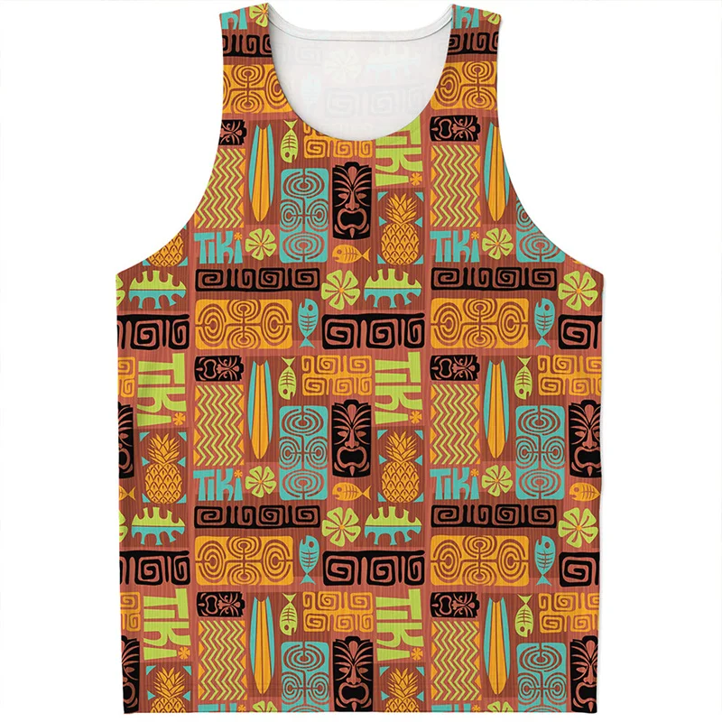 Fashion Tiki Statue Hawaiian Tank Tops For Men Summer Beach Sleeveless Vest Streetwear Casual 3D Printed Children Tee Shirts