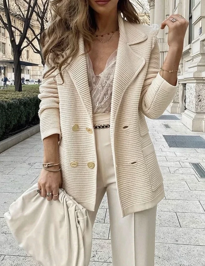 Single Piece Suit 2023 Autumn and Winter New Fashion Casual Elegant Monochrome Striped Cardigan Jacket Women's Clothing