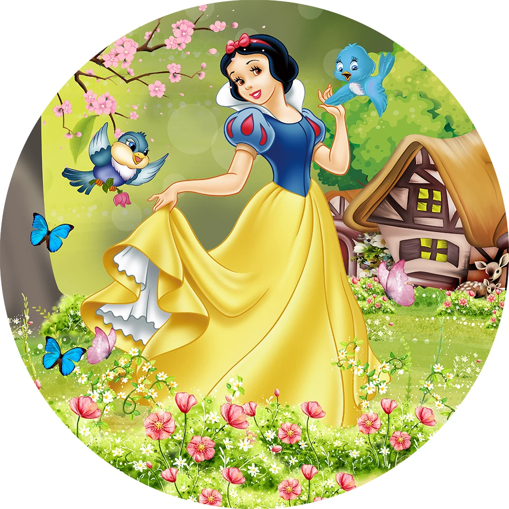 Spring Garden Snow White Round Backdrop Cover Princess Girl Birthday Circle Background Wood Stump Cylinder Covers