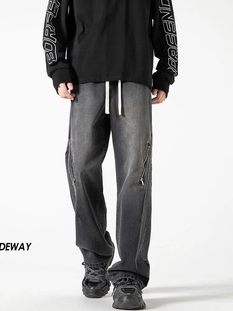 

Мужские джинсы High Street Vibe, американские джинсы с талией в стиле ретро, длинные брюки CleanFit, деконструированные, весенне-осенний молодежный тренд