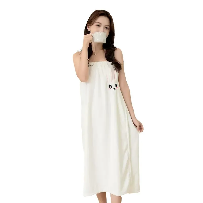 Women's Wearable, Absorbent & Quick-Dry Towel Skirt – Home-Use Large Robe-Style Soft & Cute Bunny Sleeprobe, Non-Shedding.