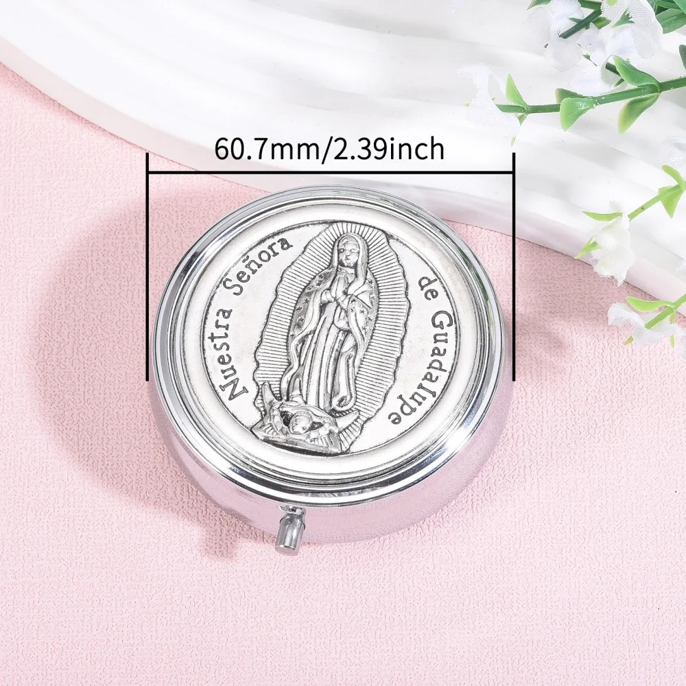 Stainless Steel Rose Box Decorative Virgin Mary Rosary Box Religious Jewelry Box Stainless Steel Alloy Jewelry Organizer