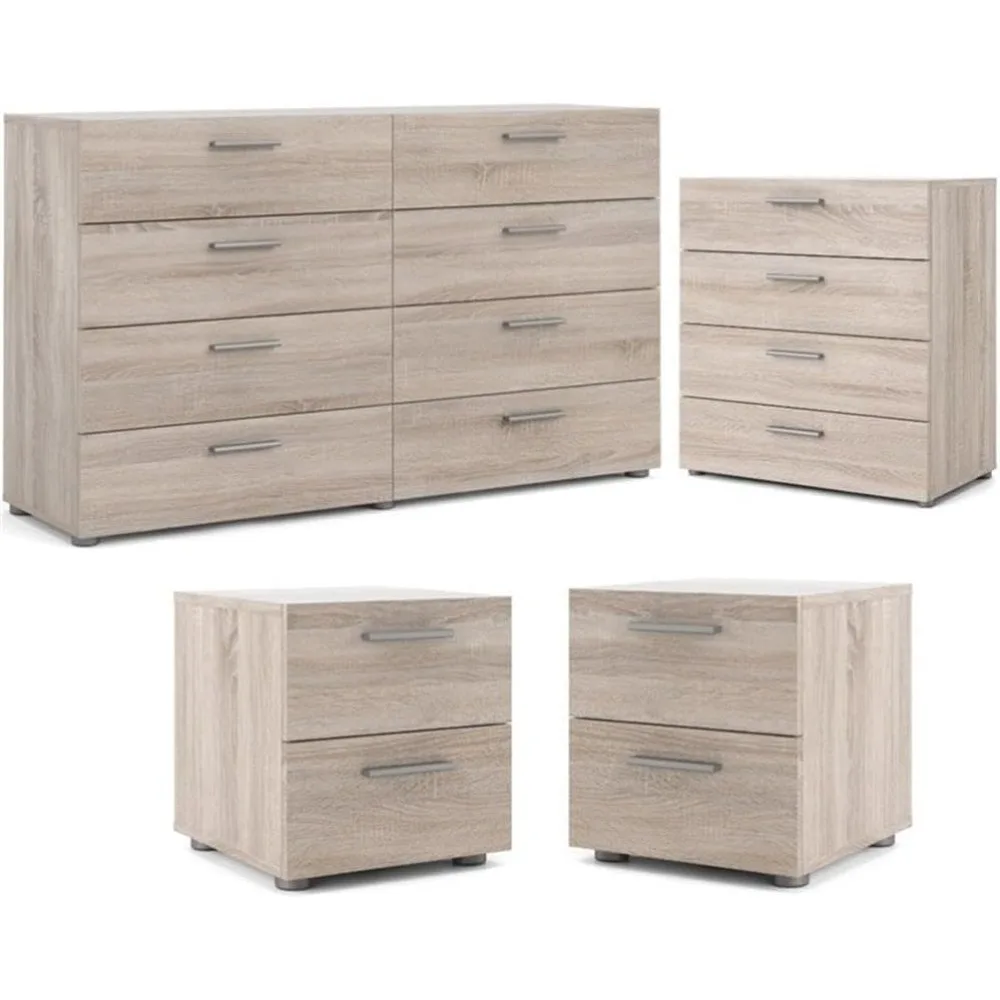 

US 4 Piece Bedroom Set with 8 Drawer Dresser, 4 Drawer Chest, Two 2 Drawer Nightstands in Truffle