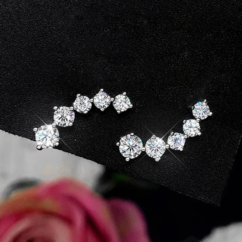 Rrjzz 5 Stone D-Color GRA Moissanite Climber Ohrstecker, hypoallergen, 14 Karat vergoldet, Ohrring-Anhänger, Geburtstagsgeschenk für Frauen – Detail 6
