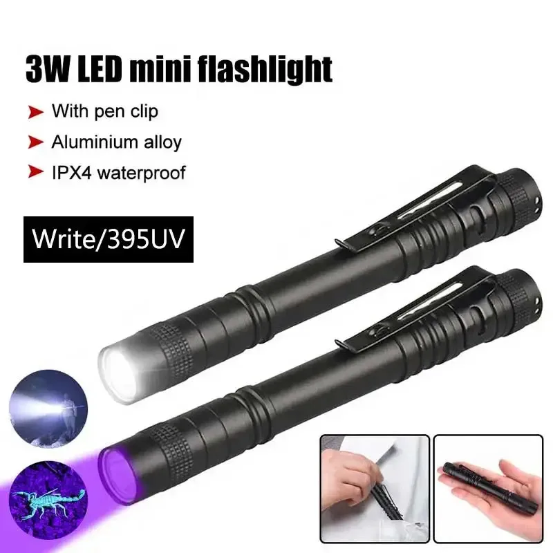 

Pen clip light Mini Portable pocket LED flashlight 1 mode dentist torch 395nm UV pet urine stains detector scorpion hunting