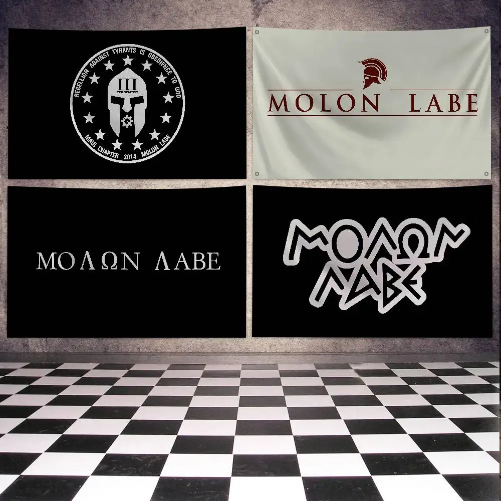 Bandera de rebelión de Molon Labe, pancartas, bandera de cuatro agujeros, poliéster, decoración exterior, estética para habitación