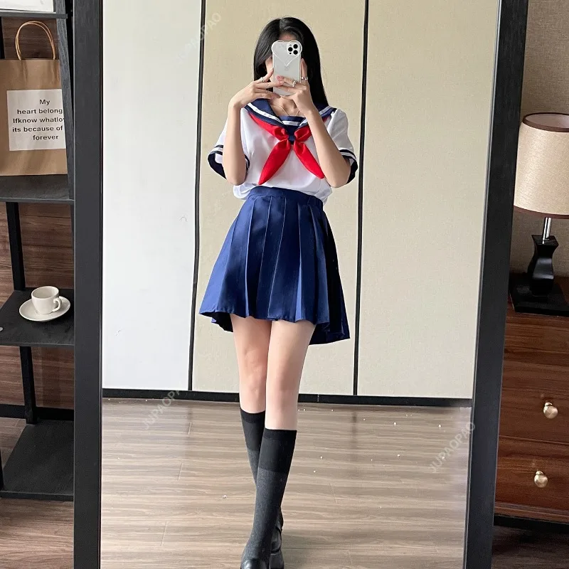 Nieuwe Modellen Hoge Kwaliteit Cosplay Kostuums Spel Anime Meisjes Jk Uniform Outfit Matroos T-Shirt Met Rok Zwarte Pruiken Set Party