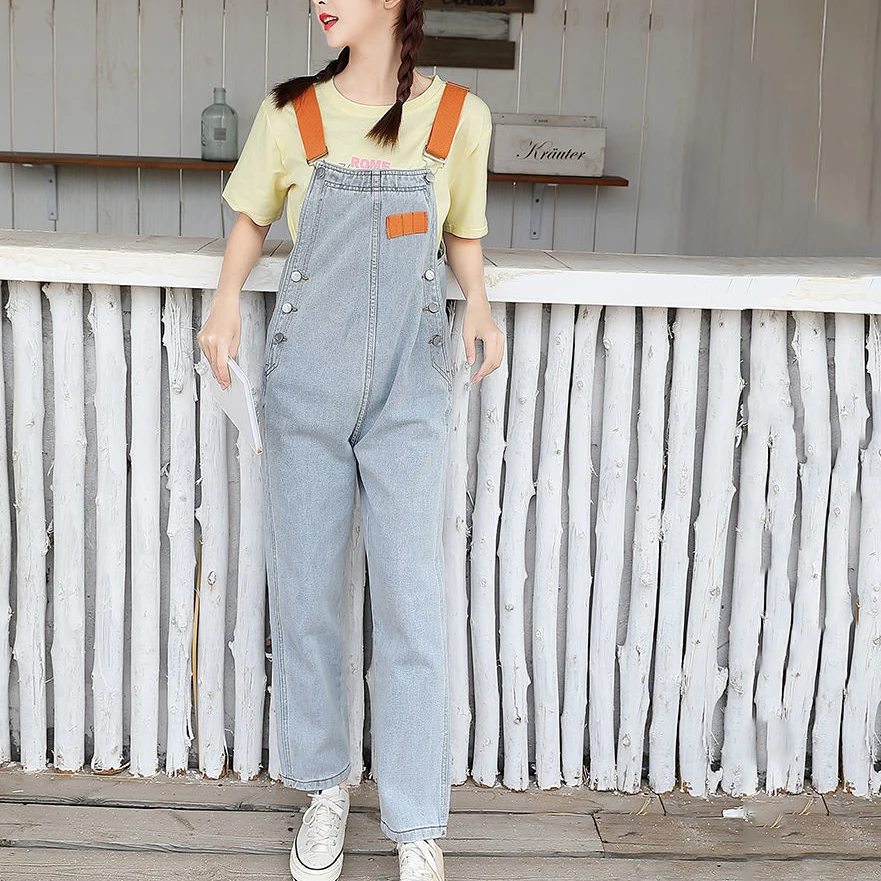 Tute di jeans da donna Salopette alla moda Per il tempo libero All-match Bella Ulzzang Temperamento Studenti Toppe semplici Adolescenti Vintage