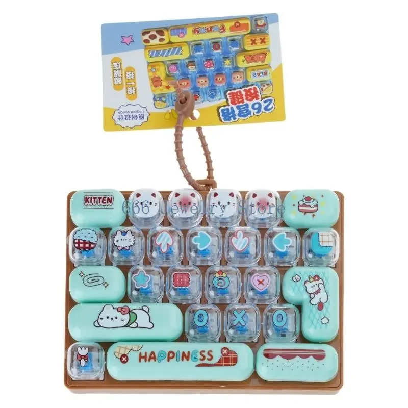 F2TD Waiting Time Keychain Toy, Portable Keyboard Style 26 Key Press Play Accessory for Bags, Desks and Everyday Carry Use