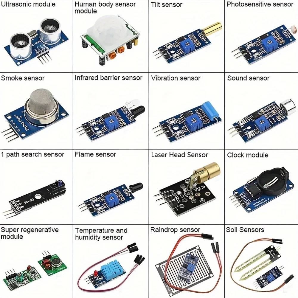 16/22/37-in-1 Sensor Modules Kit for R3 Mega2560 - Starter Learning Suite with IR Ultrasonic DHT11 Soil Moisture Sensor, L