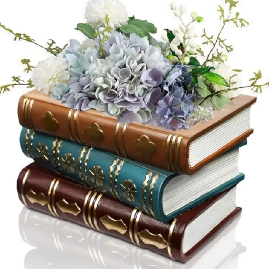 

Book Flower Vase Stacked Books Shaped Flower Pot Book Planter Candy Bowl Snack Storage Box Trinket Candy Dish Vintage Home Deco