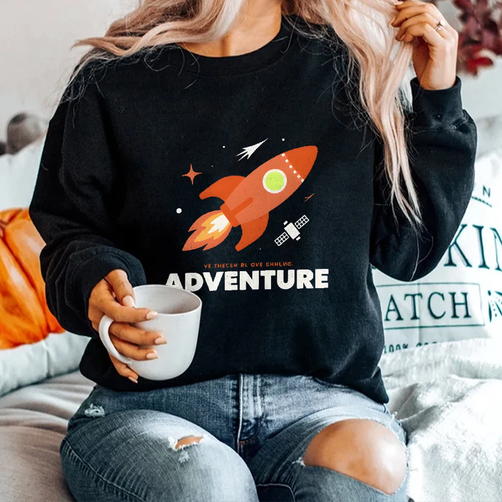 

Casual Crewneck Fashionable 100% Cotton Hoodie Comfortable Soft Breathable Loose Fit Sweatwear Gift For Her Rocket Adventure