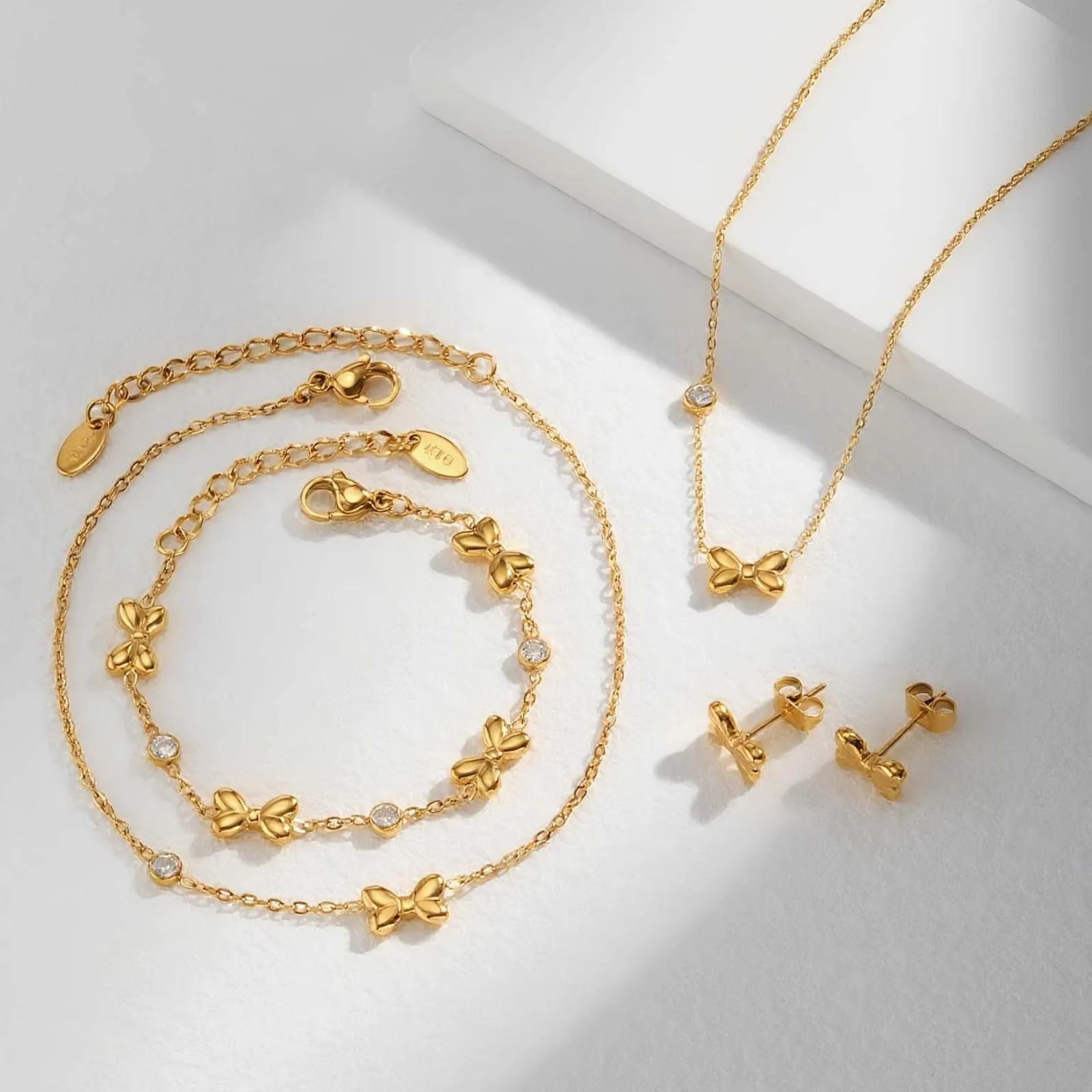 Vnox Cute Butterfly Element Anklet Necklace,Stainless Steel Chain Zircon Bow Drop,Diverse Hand Ear Wear Jewelry For Women Girls