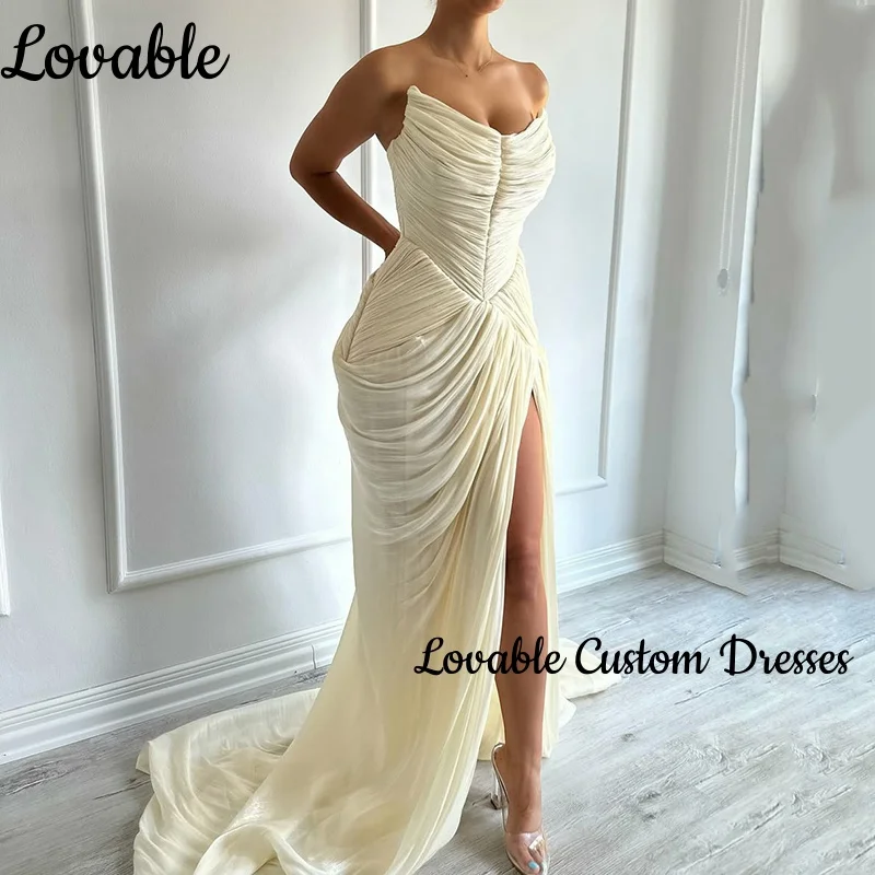 

Customize Sleeveless Luxury Dresses Evening A-Line Split Sweetheart Elegant Dresses For Women Floor-Length Ruffle Dresses