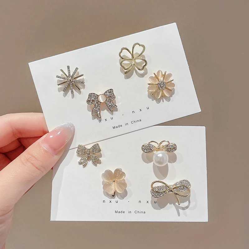 Fashion Brooch Flower Bow Brooches For Women Metal Anti-glare Lapel Pin Fixed Clothes Pins Sweater Coat Clothing Accessories