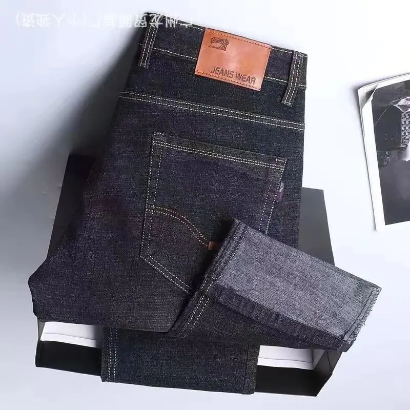 

Мужские удобные мягкие деловые повседневные джинсовые брюки, облегающие прямые брюки, модная мужская брендовая легкая роскошная эластичная одежда