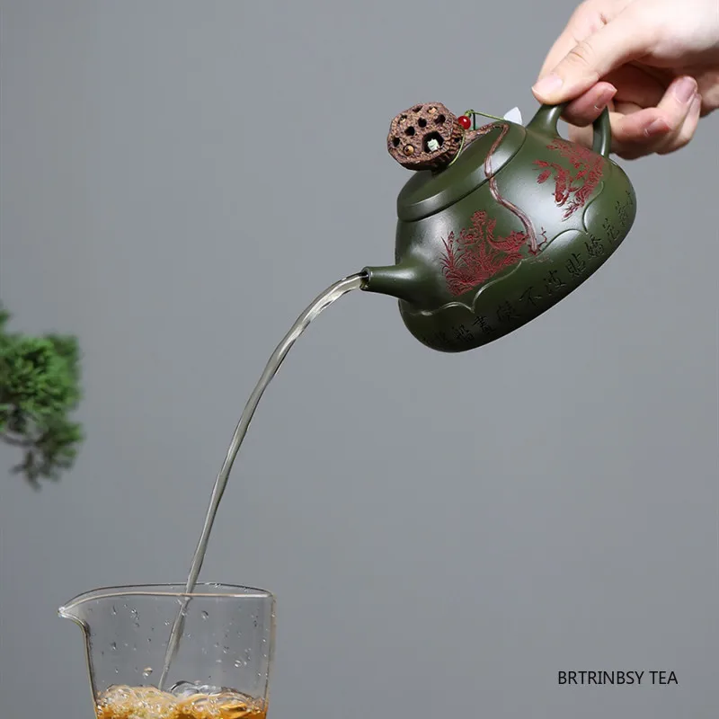 الصينية ييشينغ الأرجواني الطين إبريق الشاي الإبداعية اليدوية لوتس الضفدع براد شاي الخام خام الأخضر الطين غلاية المنزلية Zisha Teaware 310 مللي