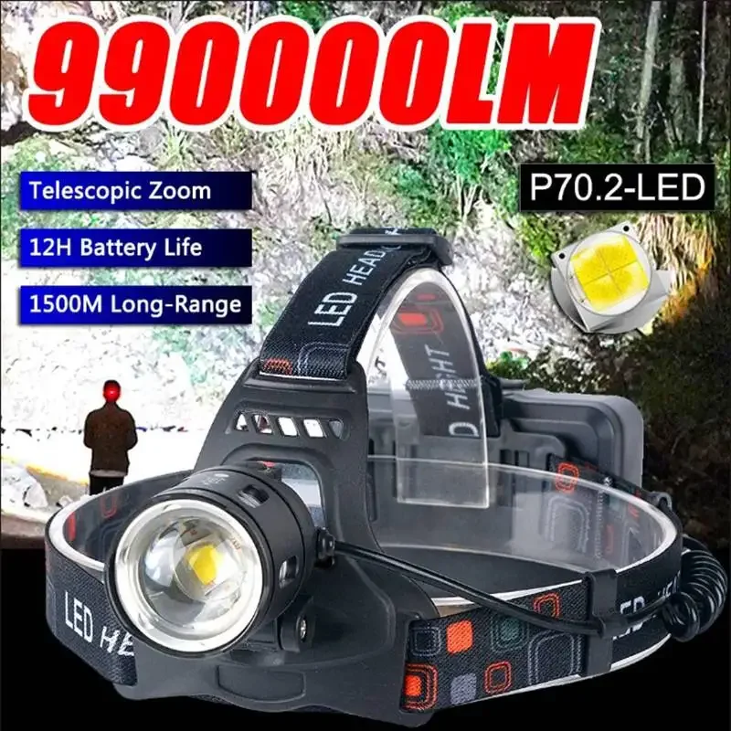 Rechargeable XHP70.2/XHP50 LED Headlamp Waterproof Head Light Fishing Searching Camping Headtorch Zoom Lantern Use 18650 Battery