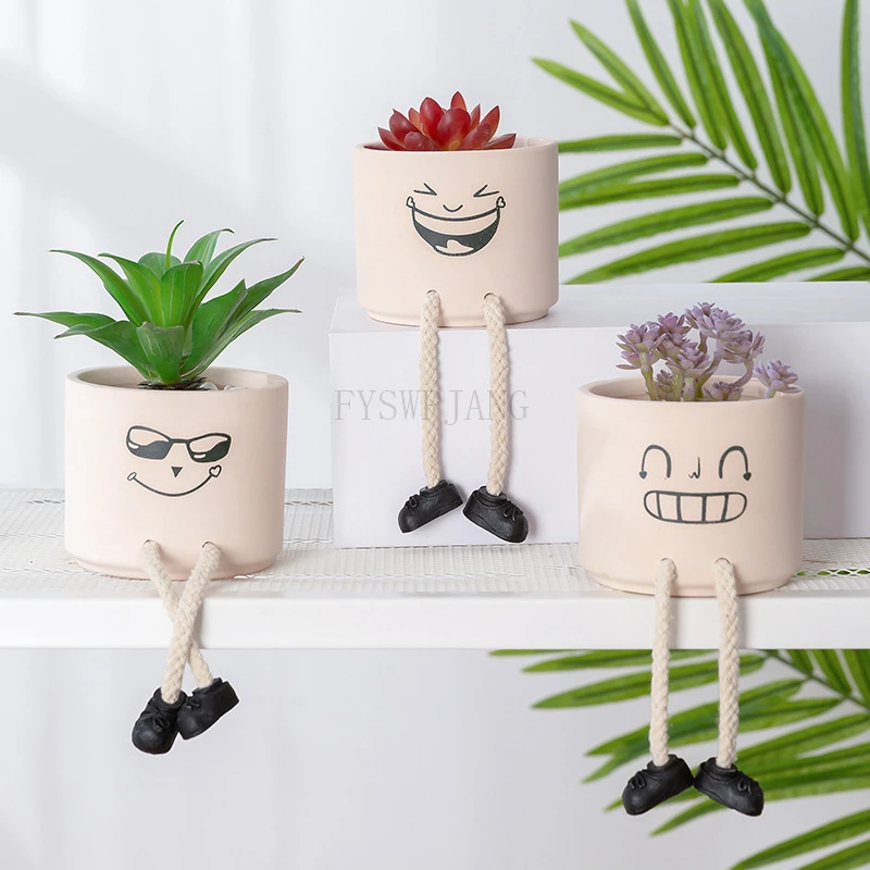 

Creative Expression Character Hanging Foot Doll Fleshy Ceramic Flowerpot Personalized Handicraft Decoration Breathable Pot