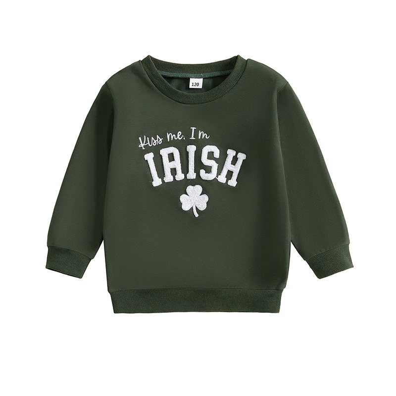 Kids Sweatshirt Long Sleeve Crew Neck Letters Shamrock Hoodie Pullover Irish Holiday Clothes for Boys Girls