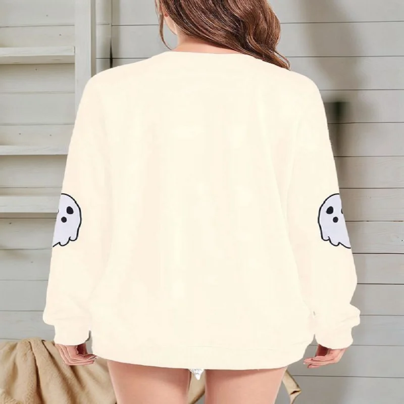 Halloween Ghost Print Sweatshirts Women's Long-Sleeved Loose And Comfortable Pullover Fashion Trend Woman Clothing Hoodie