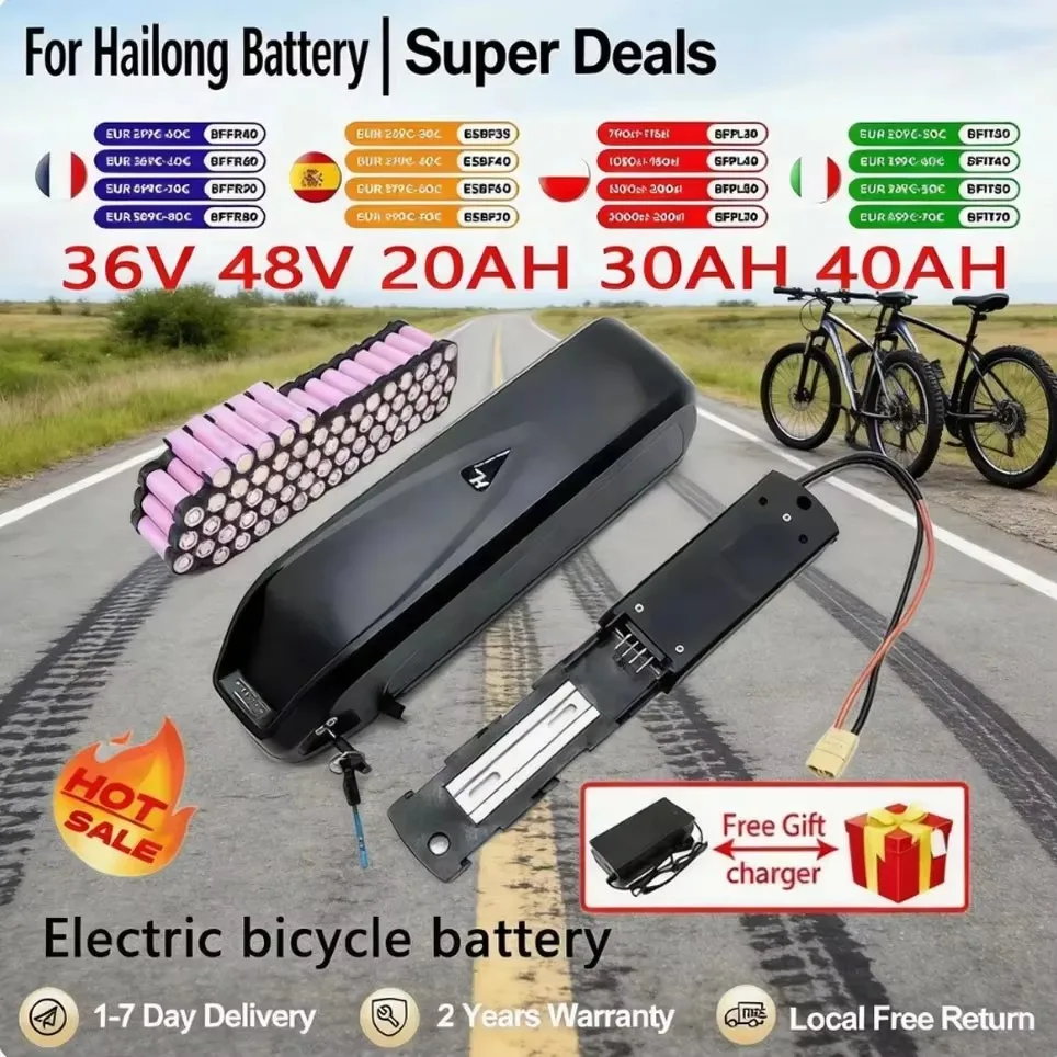 48V 36V 20Ah 30Ah 40Ah E-Bike Akku Hailong Max 40A 50A BMS 500W 750W 1000W 1500W Elektroroller 21700 Lithium-Zelle
