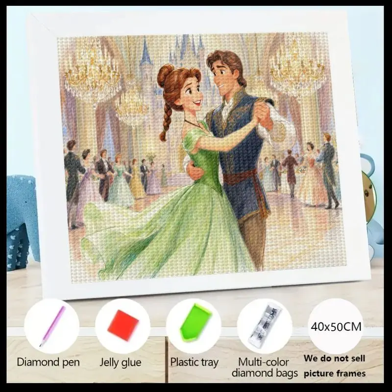 

1 шт., 5D DIY, полный дрель, набор для алмазной живописи, романтическая сказочная принцесса и принц, пара танцев в элегантном бальных танцах, плак 40x50 см